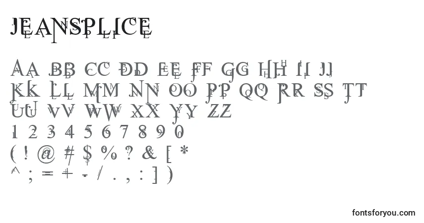 Schriftart JeanSplice – Alphabet, Zahlen, spezielle Symbole