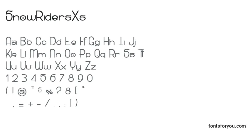 A fonte SnowRidersXs – alfabeto, números, caracteres especiais
