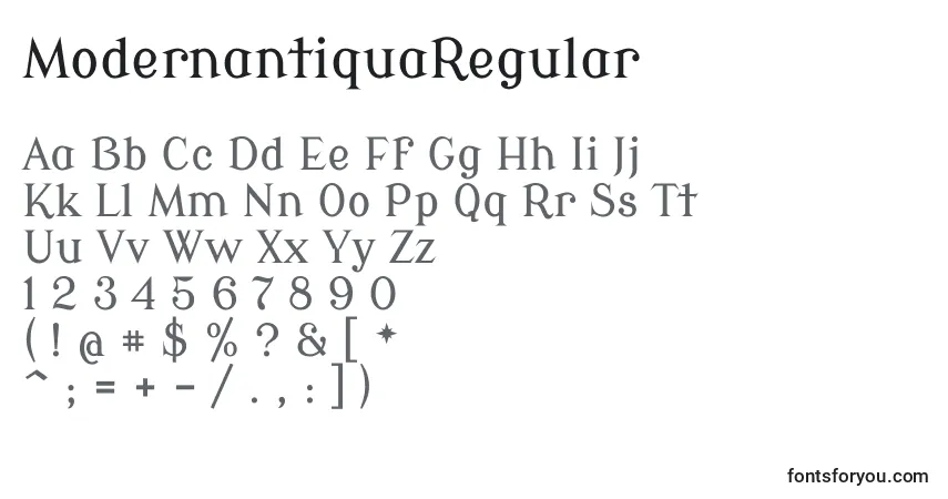 A fonte ModernantiquaRegular – alfabeto, números, caracteres especiais