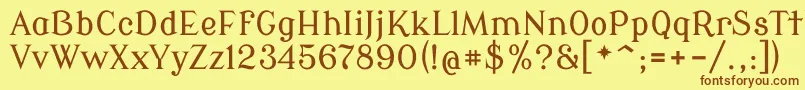 フォントModernantiquaRegular – 茶色の文字が黄色の背景にあります。