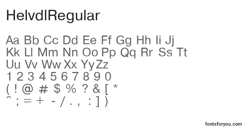 A fonte HelvdlRegular – alfabeto, números, caracteres especiais