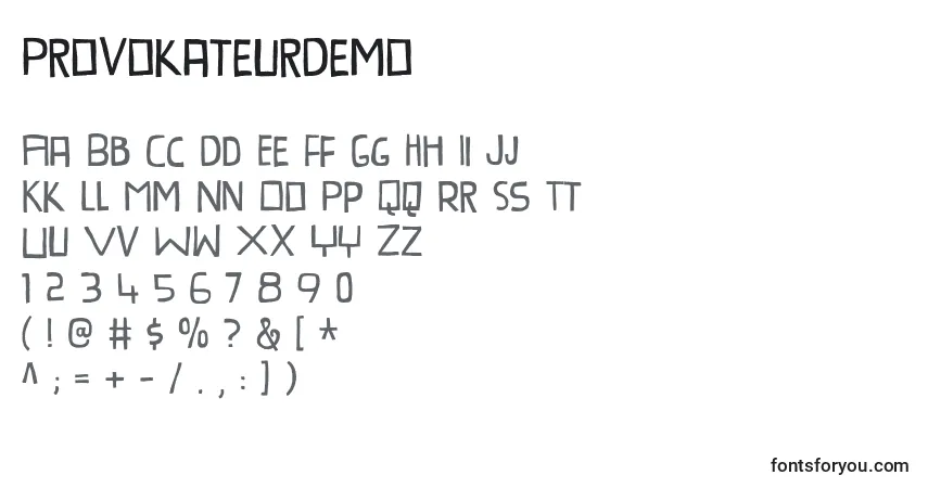 Czcionka ProvokateurDemo – alfabet, cyfry, specjalne znaki