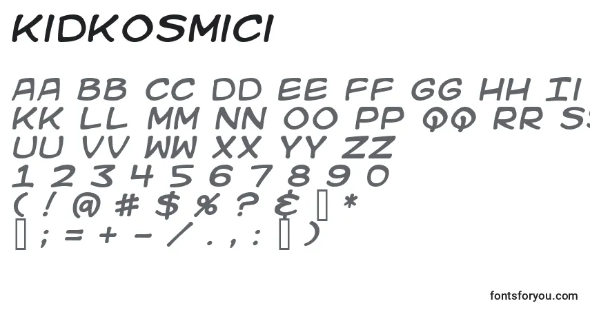 Kidkosmici-fontti – aakkoset, numerot, erikoismerkit