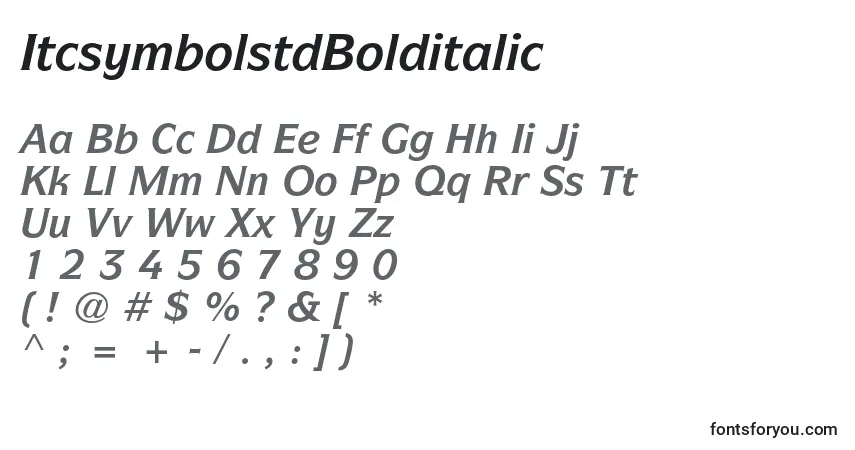 Czcionka ItcsymbolstdBolditalic – alfabet, cyfry, specjalne znaki