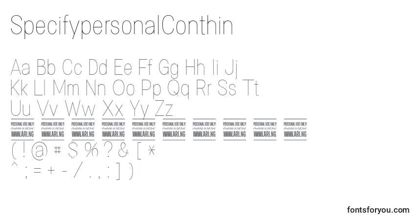 A fonte SpecifypersonalConthin – alfabeto, números, caracteres especiais