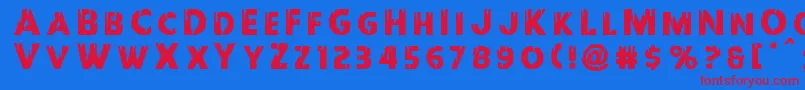 Redundeadtitle-Schriftart – Rote Schriften auf blauem Hintergrund