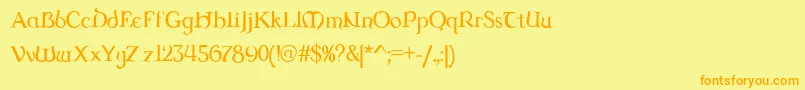 フォントDungrg – オレンジの文字が黄色の背景にあります。