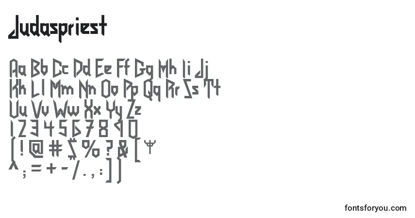 Czcionka Judaspriest – alfabet, cyfry, specjalne znaki
