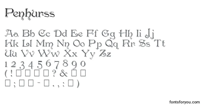 Schriftart Penhurss – Alphabet, Zahlen, spezielle Symbole