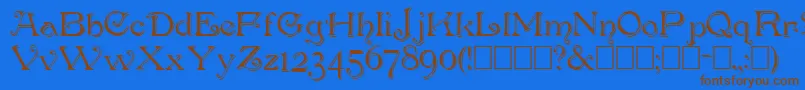 フォントPenhurss – 茶色の文字が青い背景にあります。