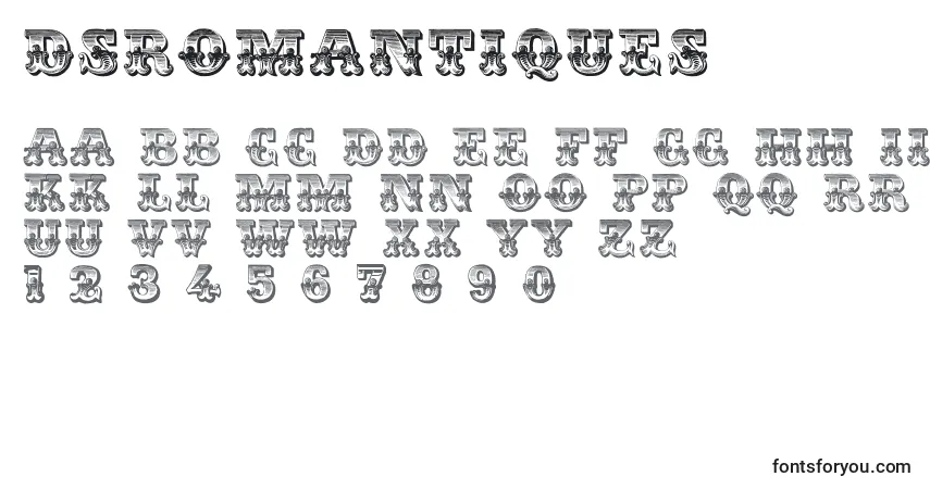 A fonte Dsromantiques – alfabeto, números, caracteres especiais