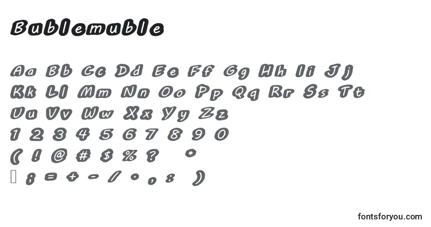 A fonte Bublemuble – alfabeto, números, caracteres especiais