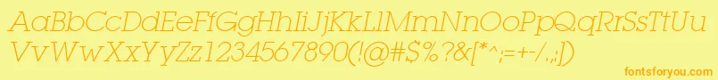 LugaextraExtralightOblique Font – Orange Fonts on Yellow Background