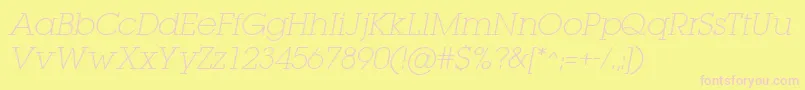 LugaextraExtralightOblique-Schriftart – Rosa Schriften auf gelbem Hintergrund