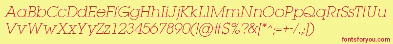 LugaextraExtralightOblique Font – Red Fonts on Yellow Background