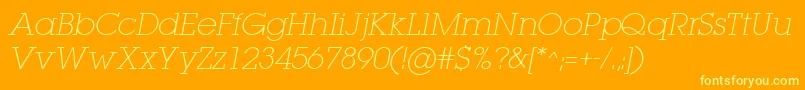 LugaextraExtralightOblique-Schriftart – Gelbe Schriften auf orangefarbenem Hintergrund