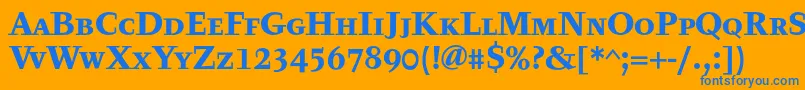 フォントTyfatextcapsBold – オレンジの背景に青い文字