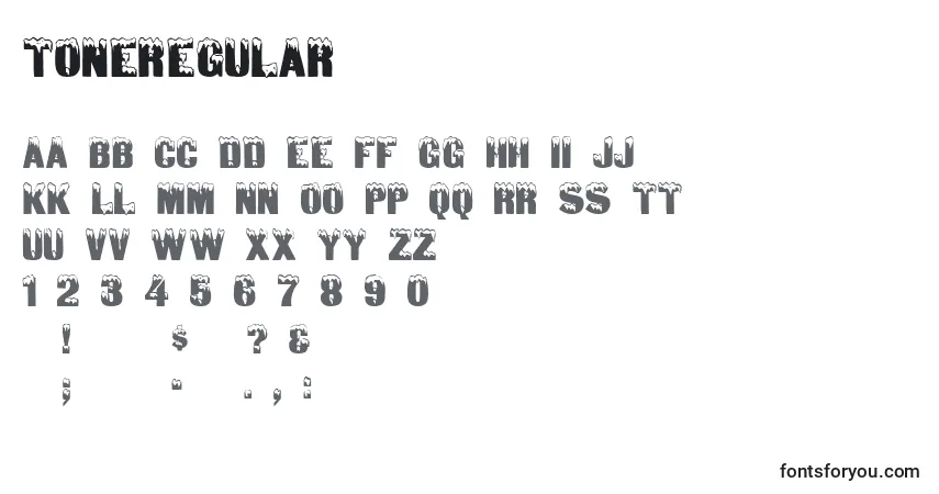 A fonte ToneRegular – alfabeto, números, caracteres especiais