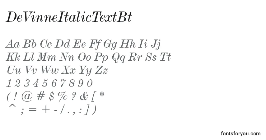 DeVinneItalicTextBt Font – alphabet, numbers, special characters