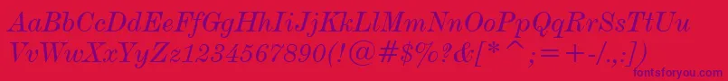 DeVinneItalicTextBt Font – Purple Fonts on Red Background