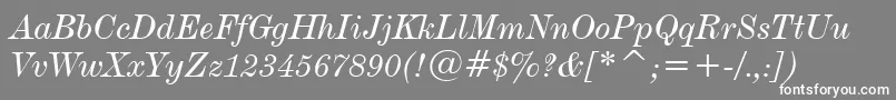 フォントDeVinneItalicTextBt – 灰色の背景に白い文字
