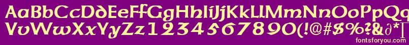 フォントAmericanuncialeDb – 紫の背景に黄色のフォント