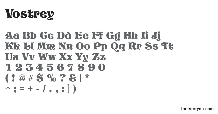 A fonte Vostrey – alfabeto, números, caracteres especiais
