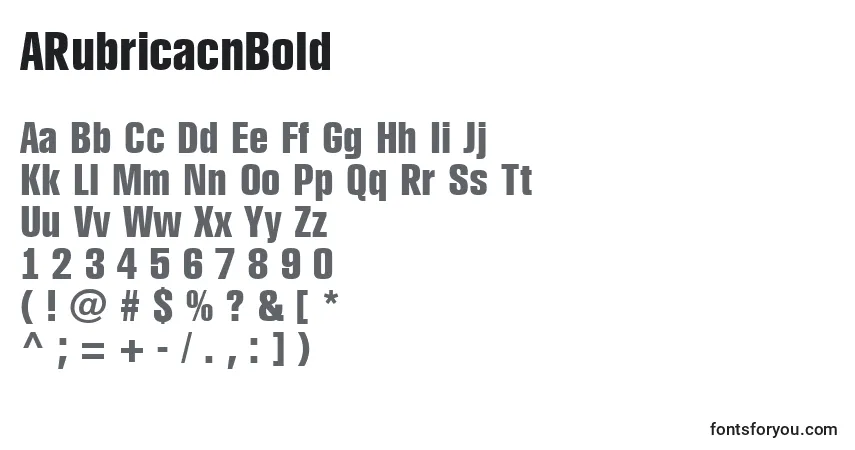 A fonte ARubricacnBold – alfabeto, números, caracteres especiais