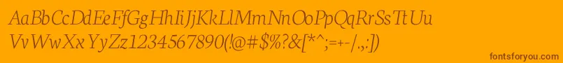 NeutonExtralightItalic-Schriftart – Braune Schriften auf orangefarbenem Hintergrund