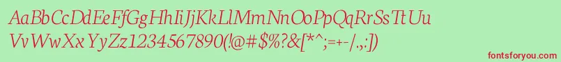 NeutonExtralightItalic Font – Red Fonts on Green Background