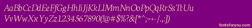 Fonte NeutonExtralightItalic – fontes amarelas em um fundo roxo