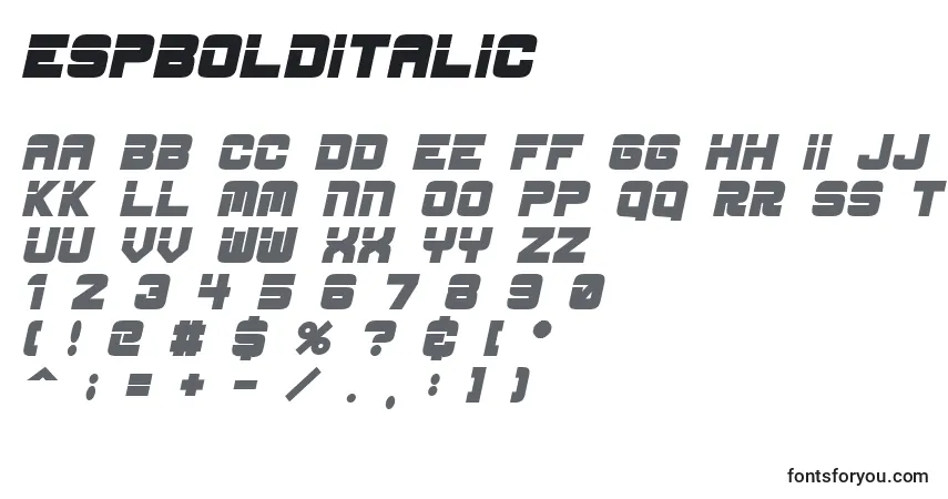 Fuente EspBoldItalic - alfabeto, números, caracteres especiales