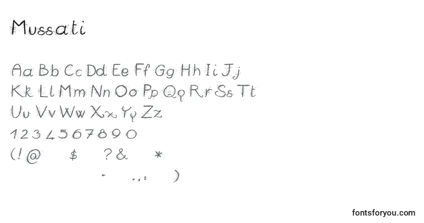 Шрифт Mussati – алфавит, цифры, специальные символы