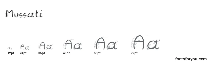Размеры шрифта Mussati