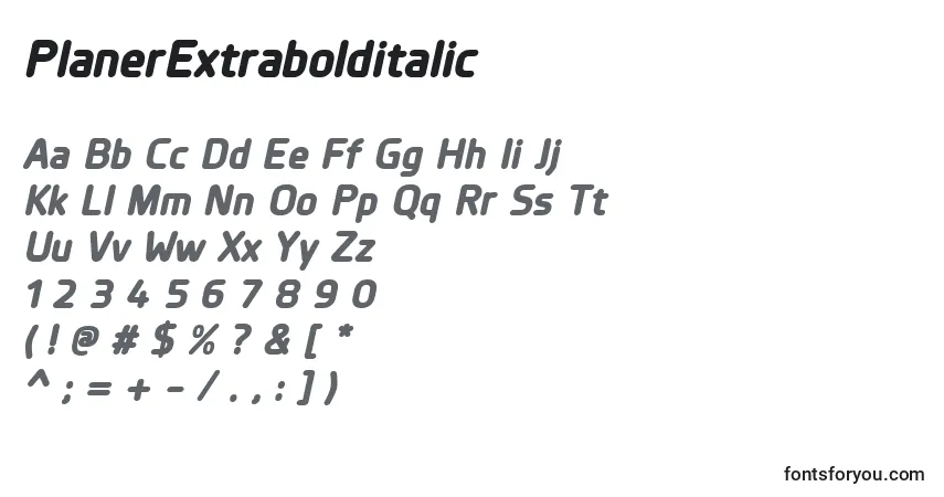 PlanerExtrabolditalic-fontti – aakkoset, numerot, erikoismerkit