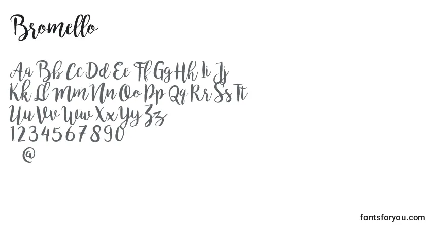 Schriftart Bromello – Alphabet, Zahlen, spezielle Symbole
