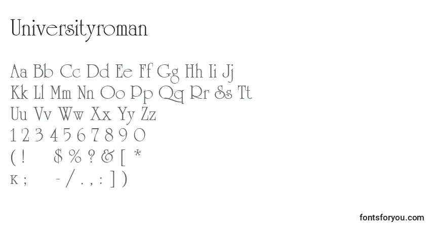 Czcionka Universityroman – alfabet, cyfry, specjalne znaki