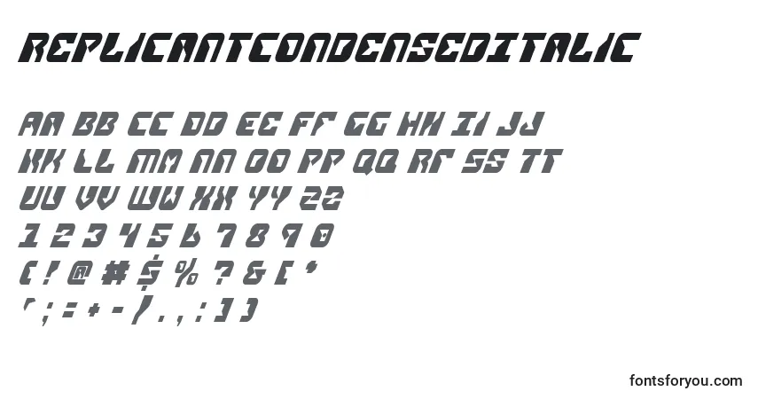 Шрифт ReplicantCondensedItalic – алфавит, цифры, специальные символы