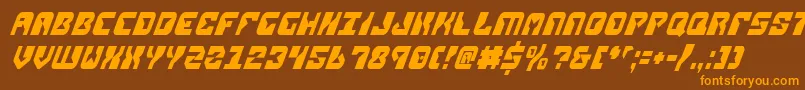 フォントReplicantCondensedItalic – オレンジ色の文字が茶色の背景にあります。