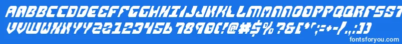 ReplicantCondensedItalic-Schriftart – Weiße Schriften auf blauem Hintergrund