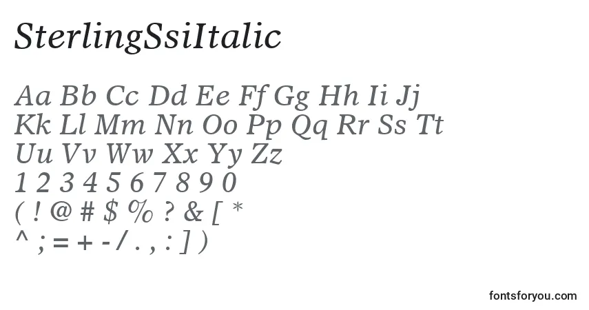 Шрифт SterlingSsiItalic – алфавит, цифры, специальные символы