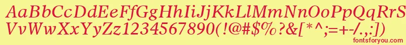 Fonte SterlingSsiItalic – fontes vermelhas em um fundo amarelo