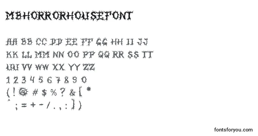 Czcionka MbHorrorhouseFont – alfabet, cyfry, specjalne znaki