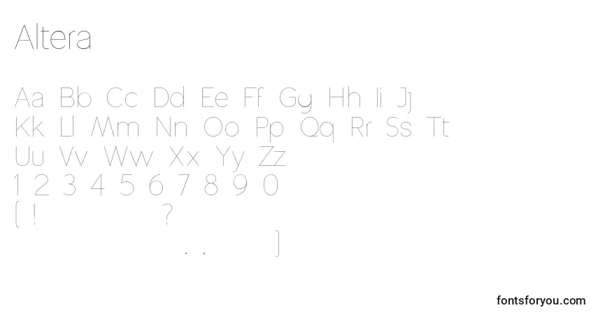Schriftart Altera – Alphabet, Zahlen, spezielle Symbole