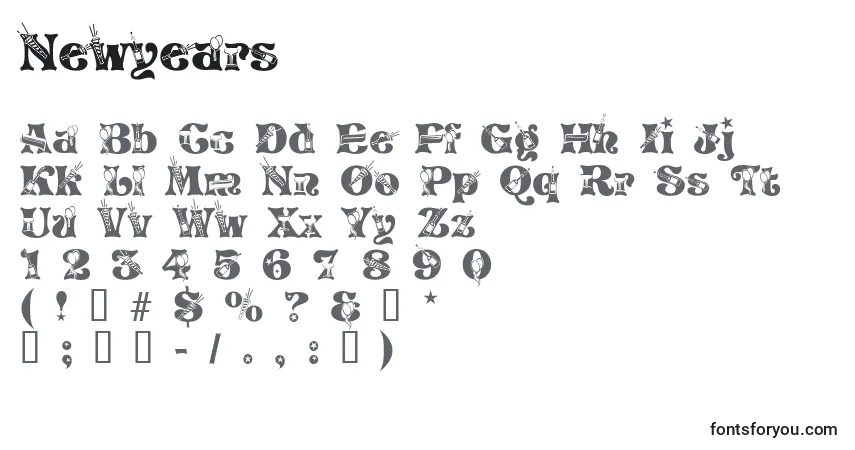 A fonte Newyears – alfabeto, números, caracteres especiais