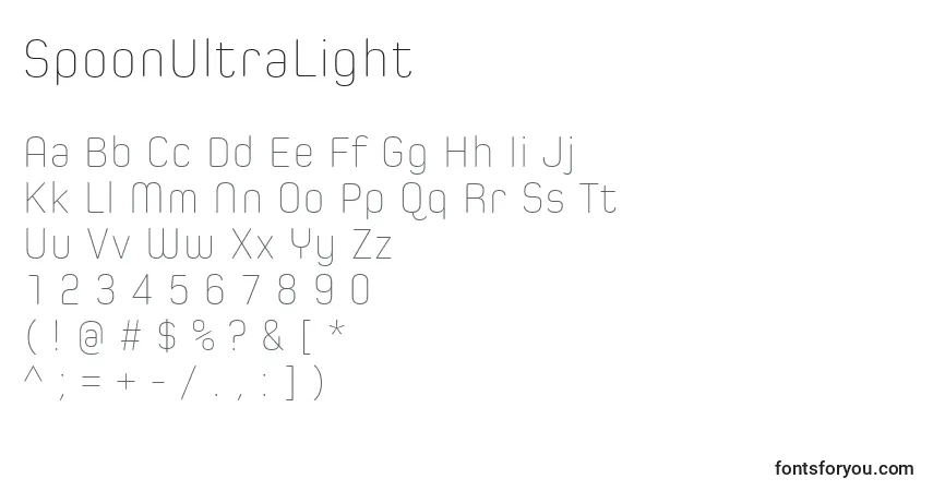 Шрифт SpoonUltraLight – алфавит, цифры, специальные символы