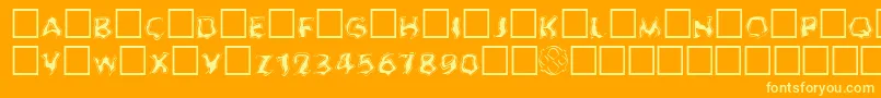 GhoulOutlineFill-Schriftart – Gelbe Schriften auf orangefarbenem Hintergrund