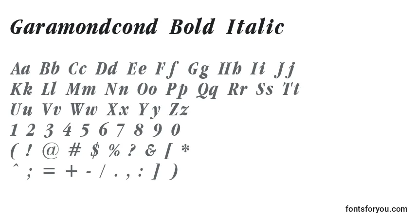 Garamondcond Bold Italic-fontti – aakkoset, numerot, erikoismerkit