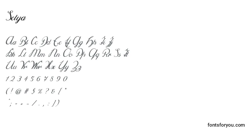 Schriftart Selya – Alphabet, Zahlen, spezielle Symbole