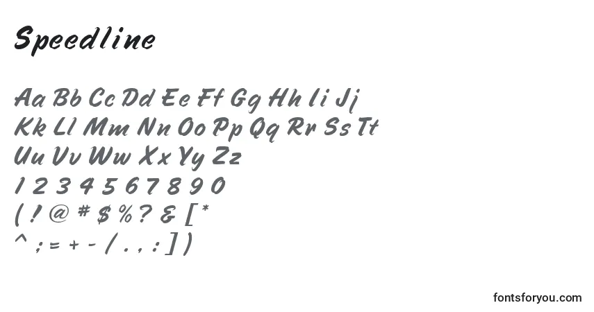 Schriftart Speedline – Alphabet, Zahlen, spezielle Symbole